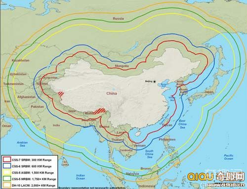 [多图]美国发表的解放军兵力武器分布图 常规导弹覆盖范围