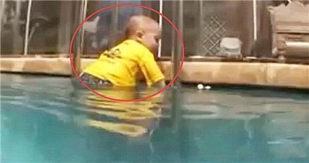 宝宝自己玩耍时，不小心掉入泳池，下一秒的画面让人难以置信