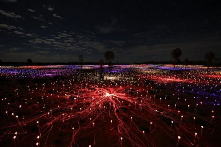 艺术家用5万盏灯点亮沙漠宛如童话仙境