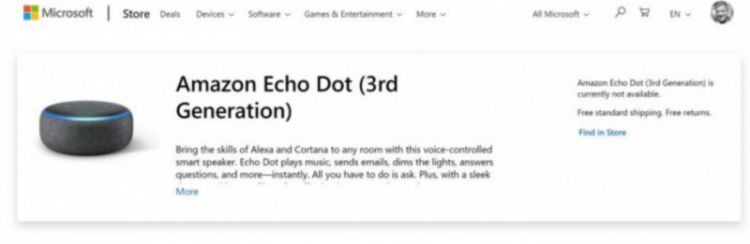 微软官方商城已找不到亚马逊Echo的售卖页面