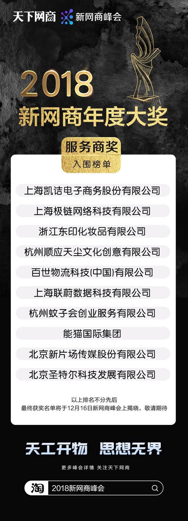 谁是新零售领跑者？这份2018新网商大奖入围榜单告诉你