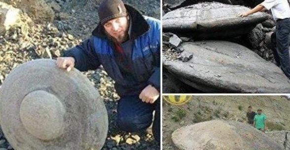 男子在野外游玩，发现了“飞碟”状石头，连忙报告当地政府