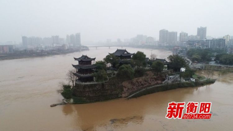 石鼓广场部分景点被淹没衡阳市民游玩需小心
