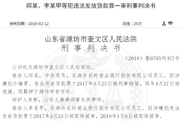 潍坊农商银行某支行长获刑2年指使多人“组团”骗贷1100万