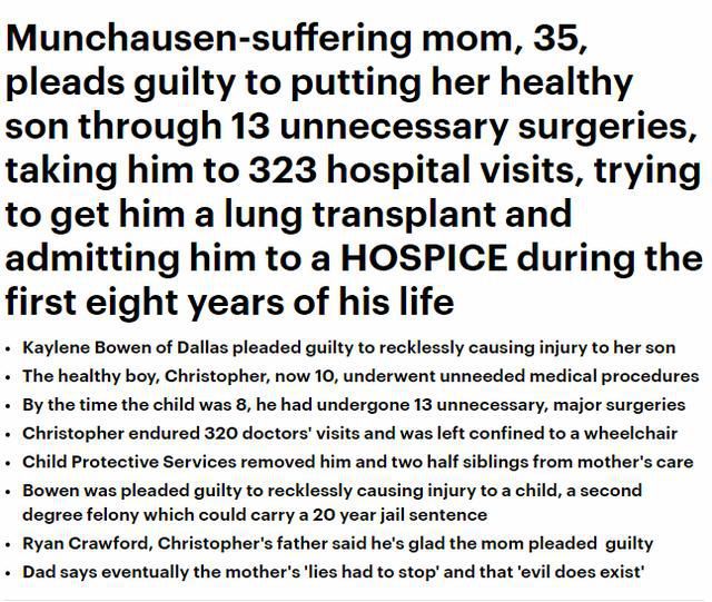 这是亲妈？美国女子让健康儿子做13次冤枉手术，还想给他做肺移植
