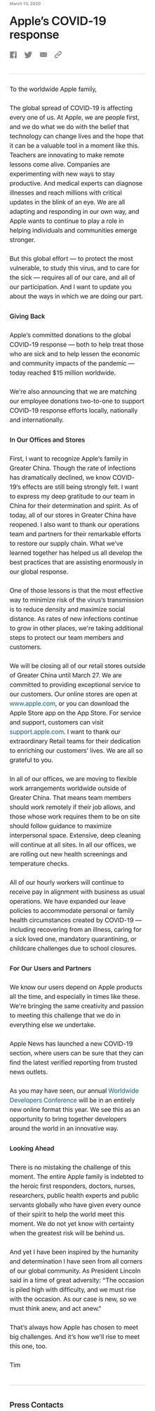 苹果关闭大中华区外所有零售店中国成最安全地方