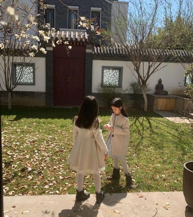 赵子琪晒两女儿生活照，意外曝光偌大田园别墅，绿植环绕让人羡慕