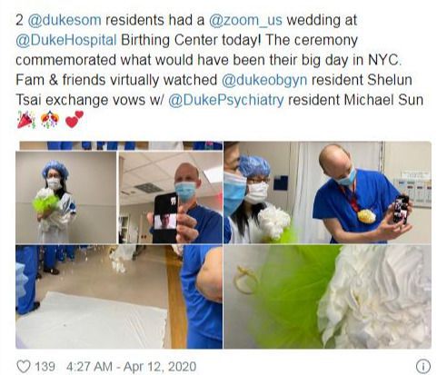 原定大婚日却同在抗疫，美国好同事为两名华裔医生操办15分钟婚礼
