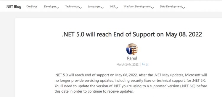 .NET5.0即将终止支持！