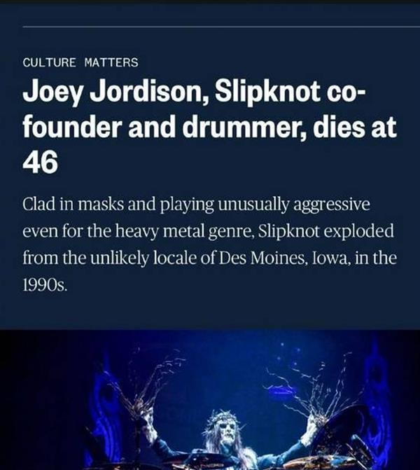 slipknot乐队创始鼓手去世 享年46岁